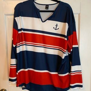 Nautical Striped Long Sleeve Top - Red, White, and Blue Pant Set.